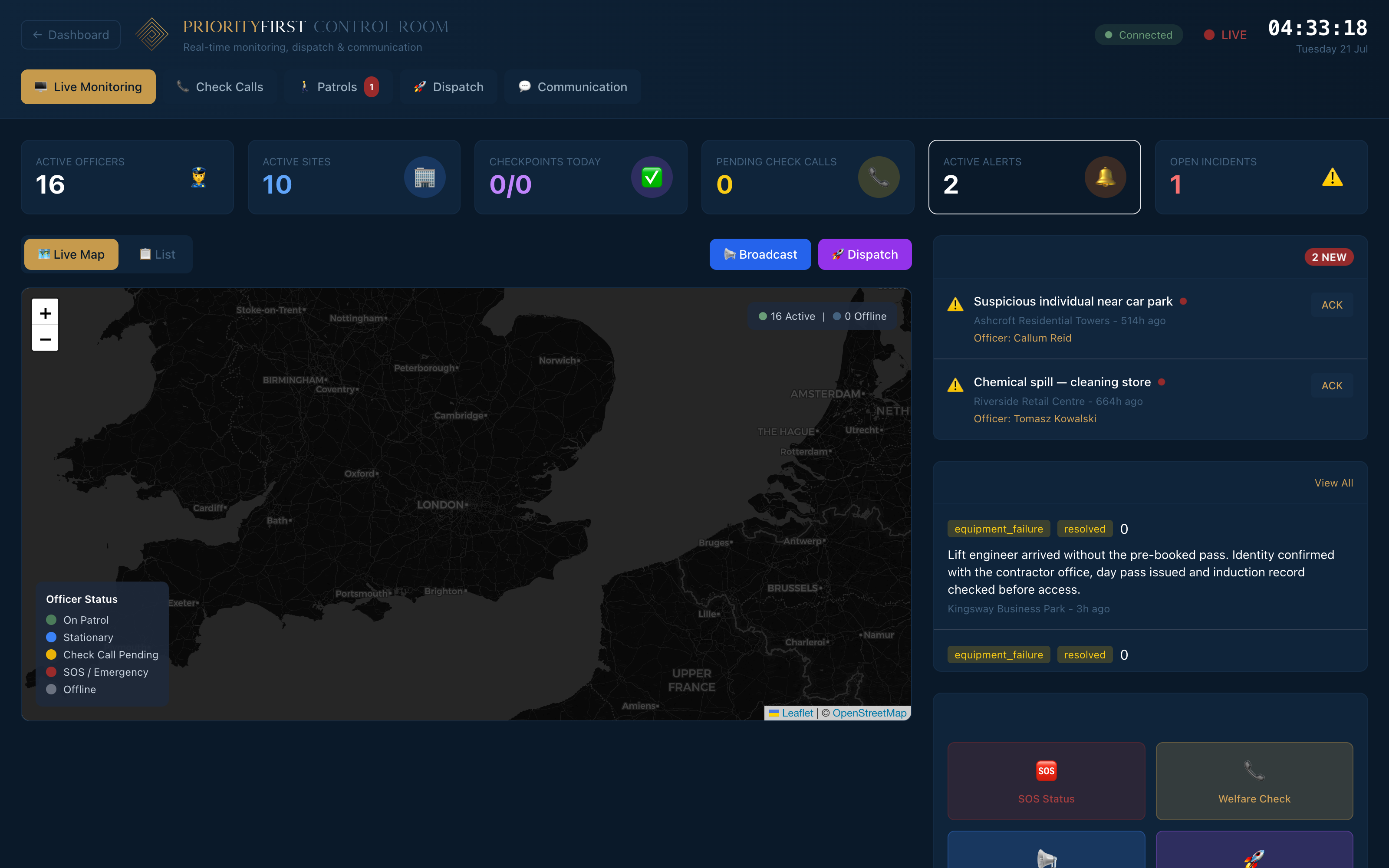 The Pulse control room dashboard